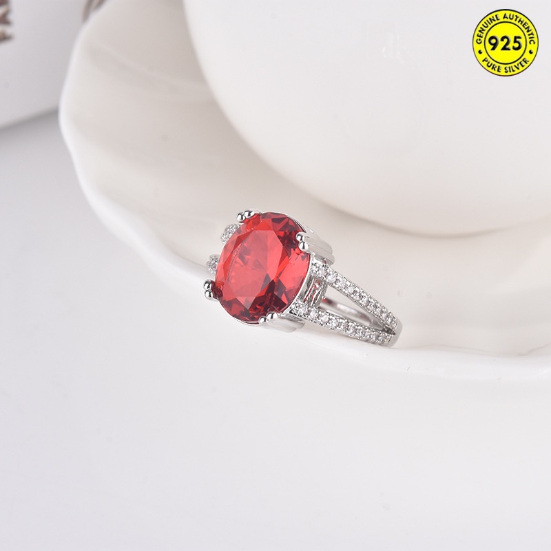 Cincin Model Terbuka Adjustable Bentuk Telur Angsa Aksen Rubellite Untuk Wanita