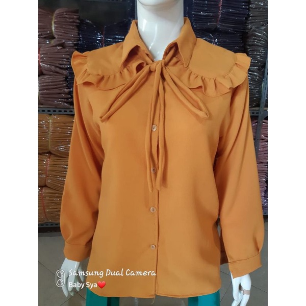 Atasan Blouse Kemeja Wanita Lengan Panjang Terbaru Kekinian Tali Pita