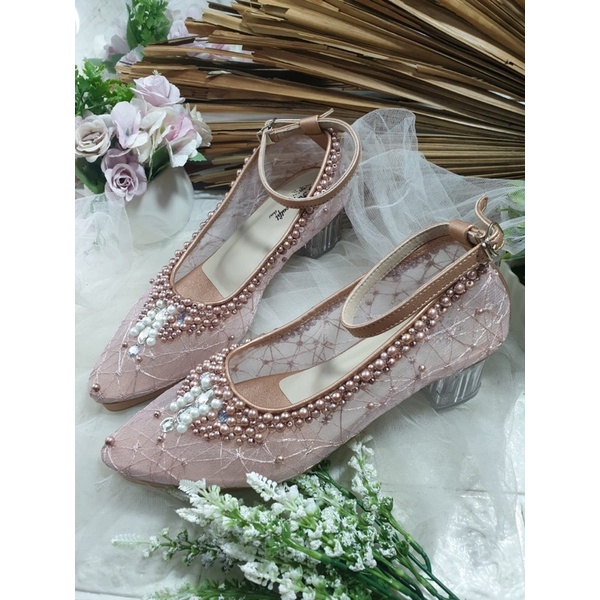 sepatu Rafaizoutfit sepatu sayfira rosegold tali tinggi 5cm kaca