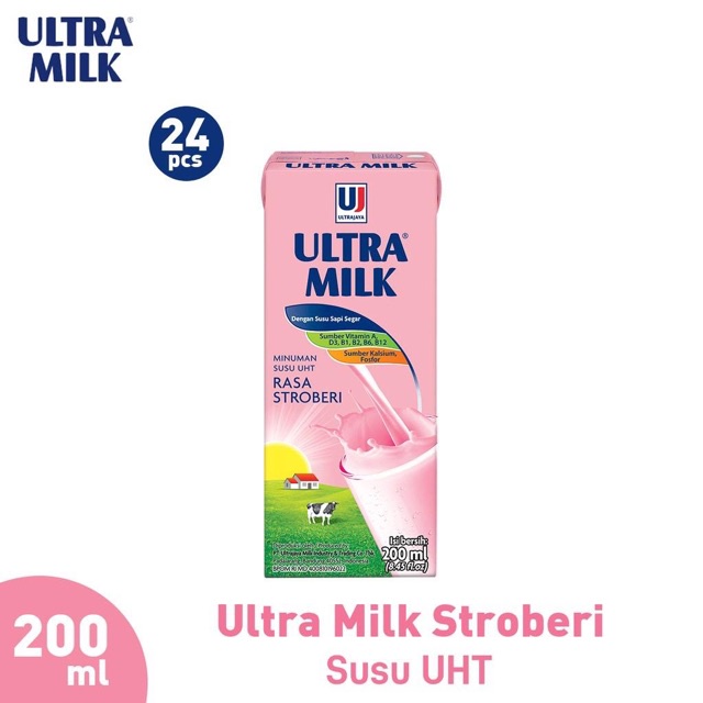 

Ultra Milk Rasa Strawberry Susu UHT [200 mL/ 24 pcs]