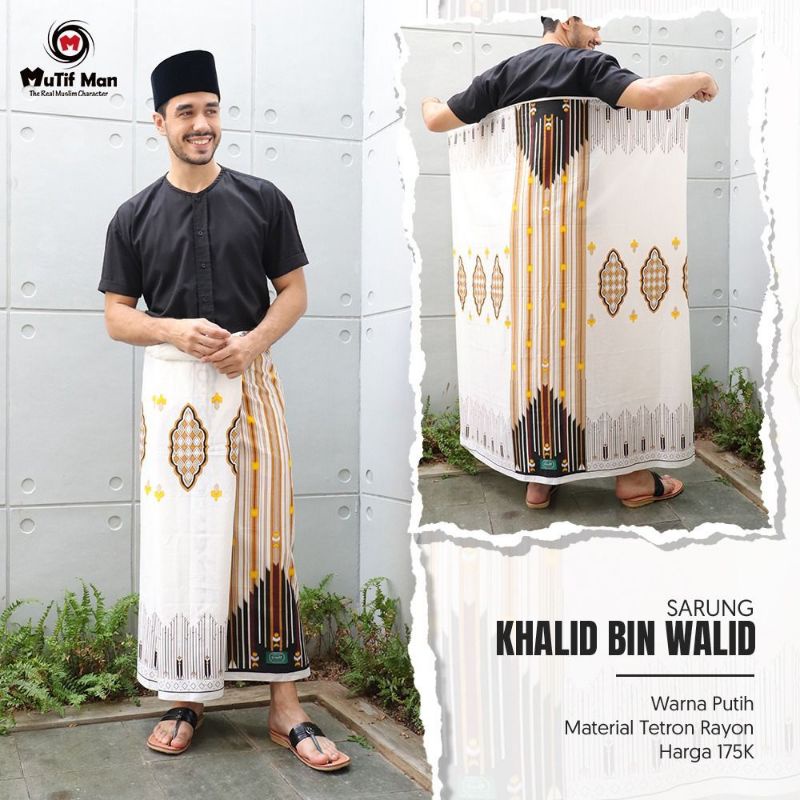 SARUNG MUTIF KHALID BIN WALID PUTIH