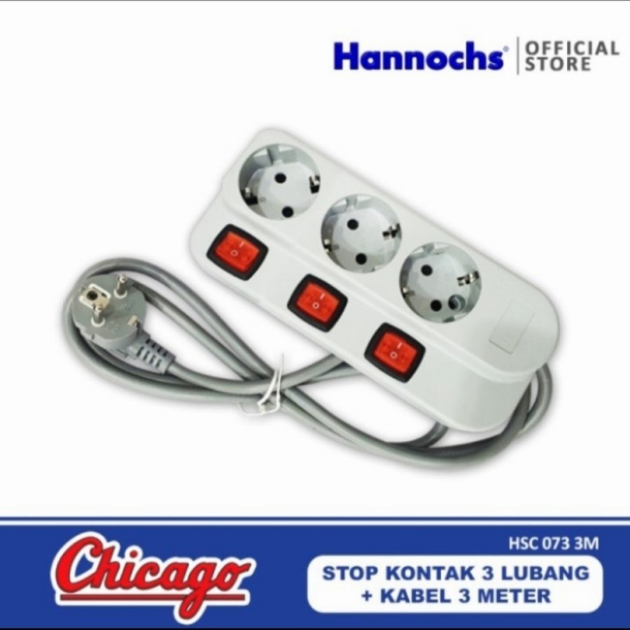 Hannochs Stop Kontak Chicago HSC 073 Kabel 3Meter - Teriminal kuningan