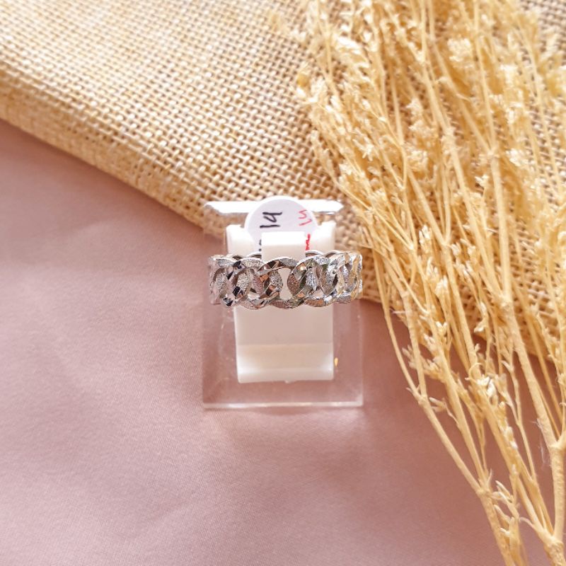 Cincin holo full ukir emas putih kadar 375