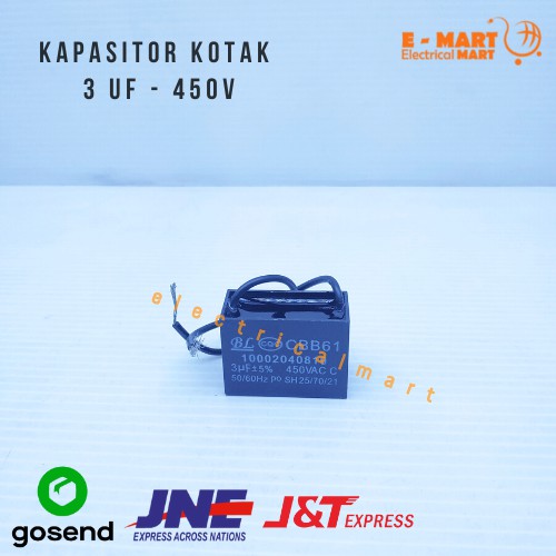 Kapasitor Kotak Kipas Angin Kabel Hitam 3 UF