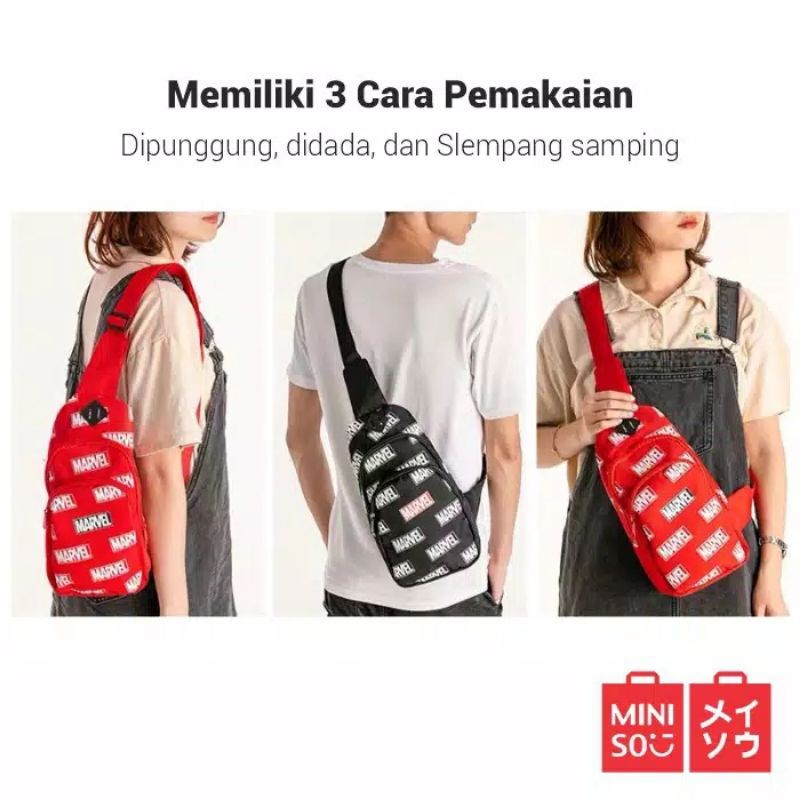 MINISO Marvel Tas Selempang Pria Sling Bag Fashion untuk Sekolah dan Bepergian Ironman Spiderman