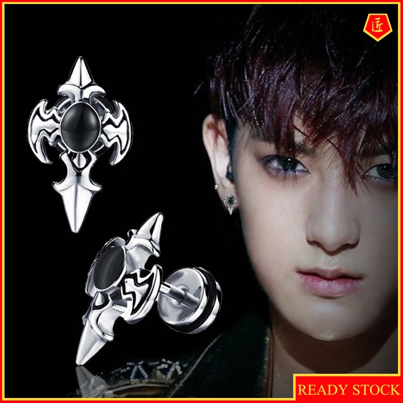 [Ready Stock]Men's Fashion Knight Cross Stud Earrings