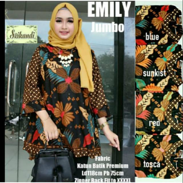 Blouse etnik Motif Batik Emily sepatu Murah Ukuran M L XL XXL XXXL (Super Jumbo)