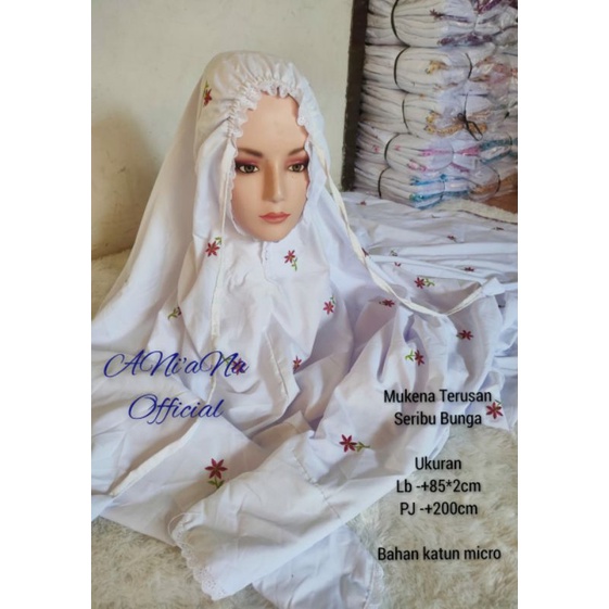 Mukena Terusan Dewasa Bordir Seribu Bunga Katun Super Adem Motif Bintang Kerut