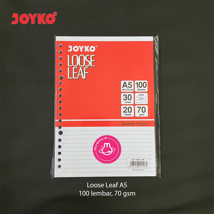 

LOOSE LEAF JOYKO A5 - 20 HOLES - 100S - 70 GSM - KERTAS FILE