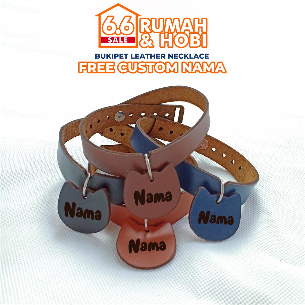 Kalung kucing kulit asli custom nama murah premium - LEANECK