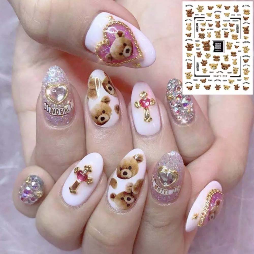 Mxbeauty Stiker Kuku 3d Motif Beruang Bahan Akrilik Untuk Nail Art / Manicure Diy