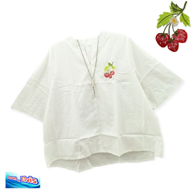Blouse Putih Wanita / Bordir Stroberi