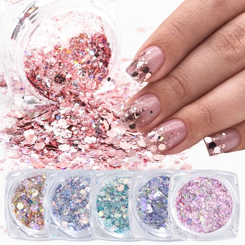 1 Kotak Patch Kuku Palsu Bahan Akrilik Aksen Payet Bersinar Untuk Salon Nail Art Manicure