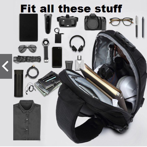 TAS SELEMPANG FASHION PRIA 19016 anti-pencurian Kunci Sling Bag Mode Tahan Air USB slot + cable