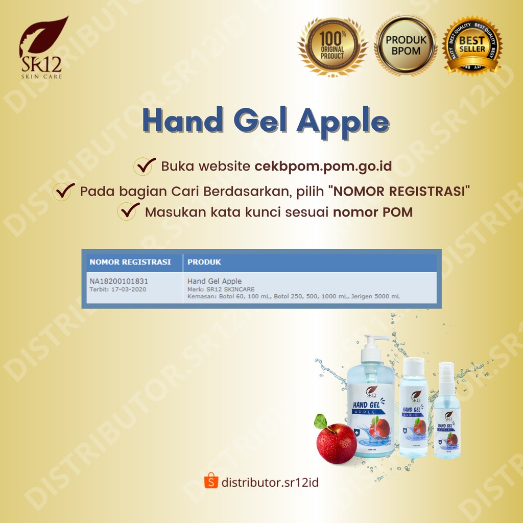 Hand Gel Apple SR12 / Hand Sanitizer Gel Pump 500 ml / Kandungan Standar Kesehatan dan BPOM