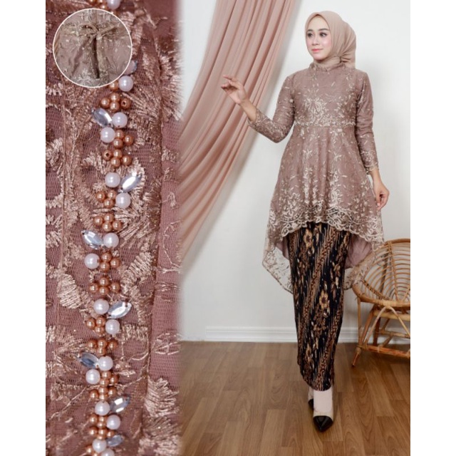 Permata Olshop / Kebaya Aurora Zahra Mutiara Payet ST / Kebaya Wisuda / Kebaya Seragam Nikah / Kebaya Brukat Payet Modern / Kebaya Lesty