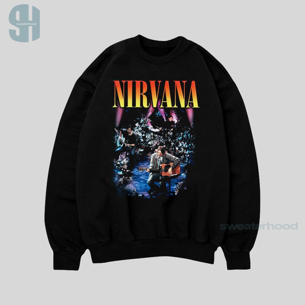 Crewneck Black Nirvana Live Sweatshirt Hitam Jaket Vintage Pria Dan Wanita Sweaterhood