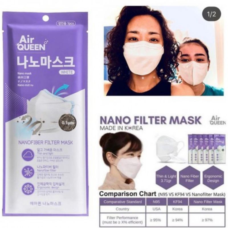 [READY] AIRQUEEN NANO FILTER MASK - WHITE (BUY 4 + FREE 4PC jadi dapat 8pc) / 100% ORIGINAL