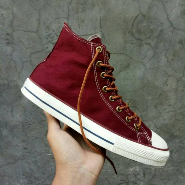 Sepatu Converse Classic Premium High Import Vietnam Man Women Red Maron Merah Sneakers Cewek Cowok