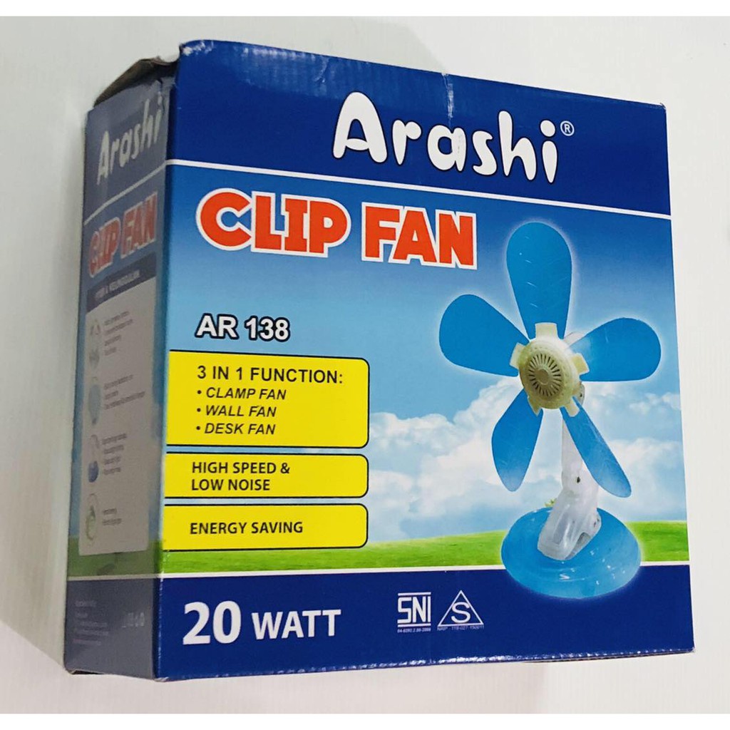 Arashi Kipas Angin duduk Jepit Clip Fan AR138 20 Watt 5 baling baling KIPAS JEPIT KLIP FAN