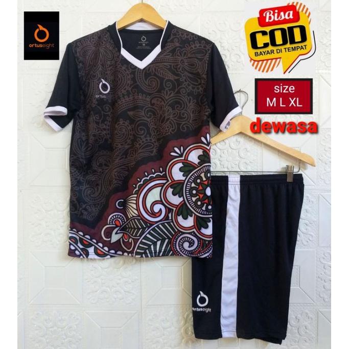Baju Bola Futsal Batik Printing Baju+Celana Kaos Olahraga Pria Wanita Dewasa 1 Set Baju Celana Jetse