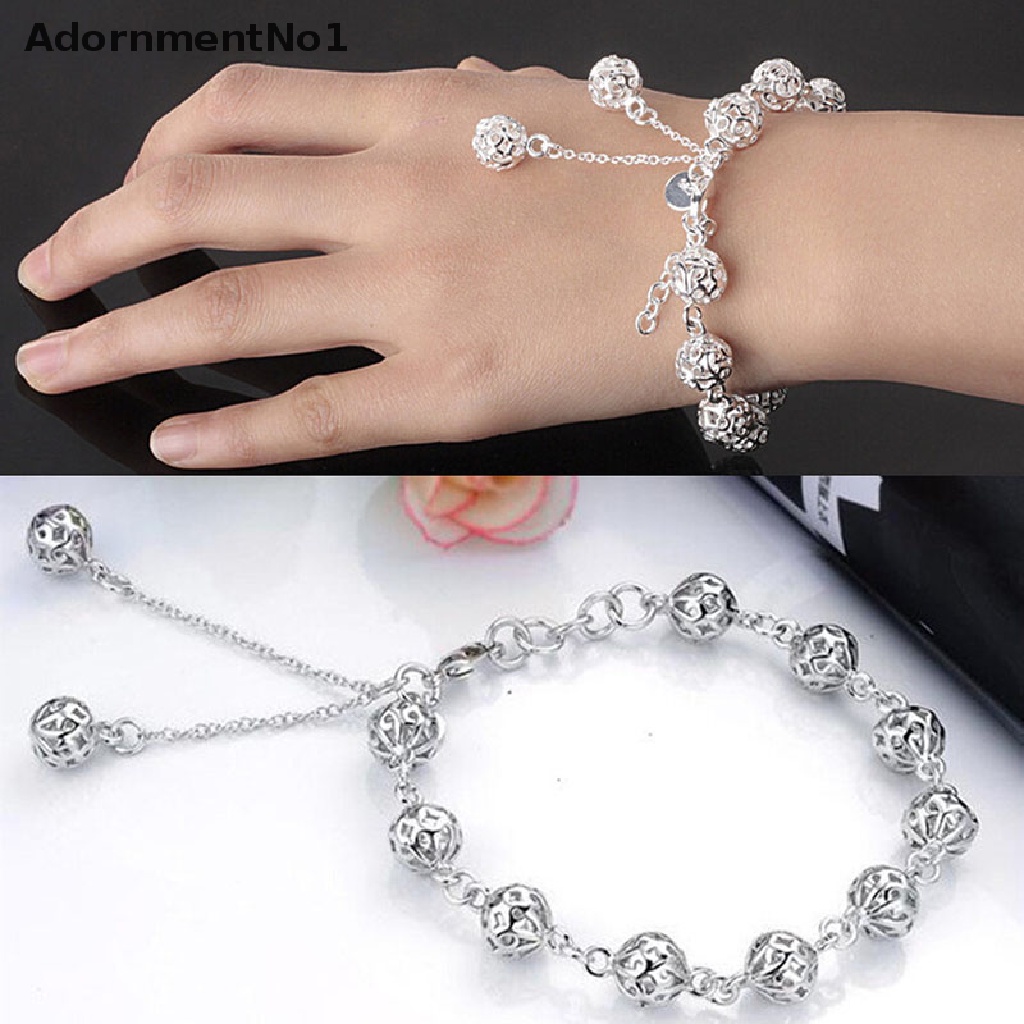 (AdornmentNo1) Gelang Tangan Lapis Silver Aksen Bola Hollow Untuk Perhiasan Wanita