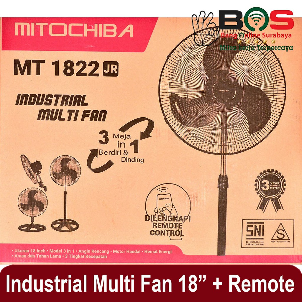 Kipas Angin Industrial Fan 3 in 1 MT 1822 JR/SR MT-1822JR/SR dengan Remote