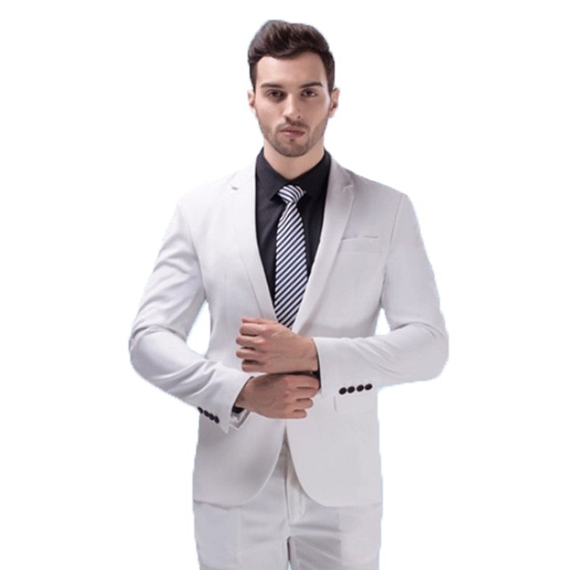 Satu stel Jas+celana Pria Slimfit Formal Single button-Putih