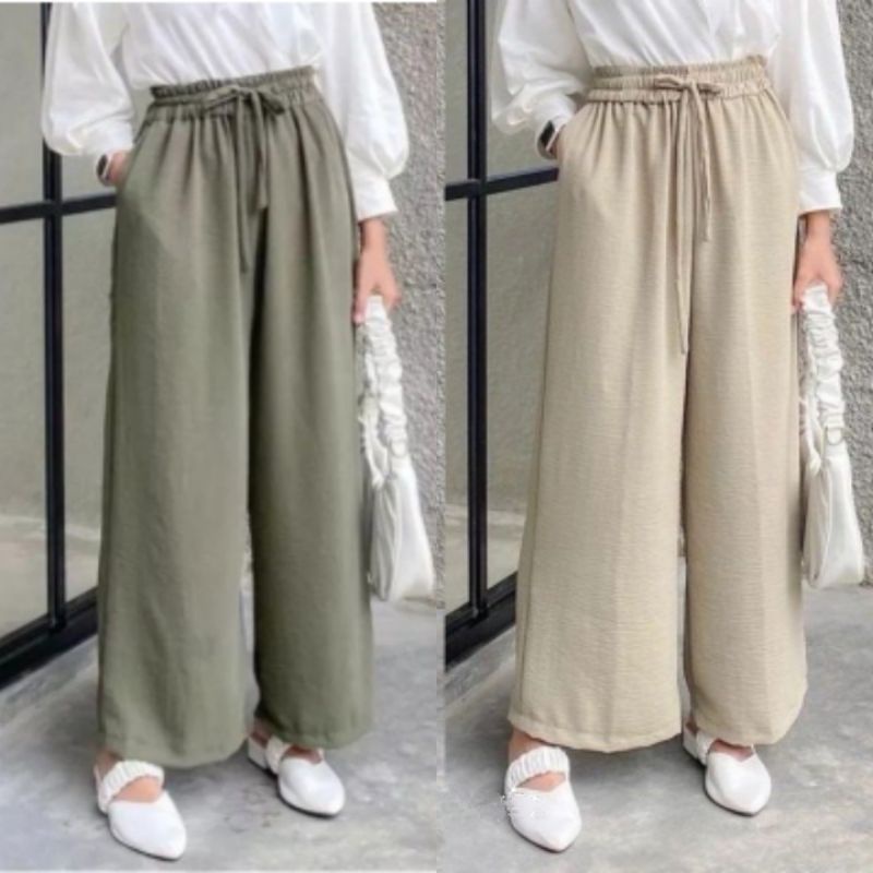 (KJI) CELANA KULOT MIKAYLA TALI SERUT BAWAHAN PANTS WANITA CRINCLE AIRFLOW