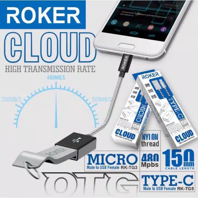 OTG KABEL Android ROKER CLOUD RK-TG5 OTG Cable Micro Male to USB Female OTG V8 15cm 480MBpS