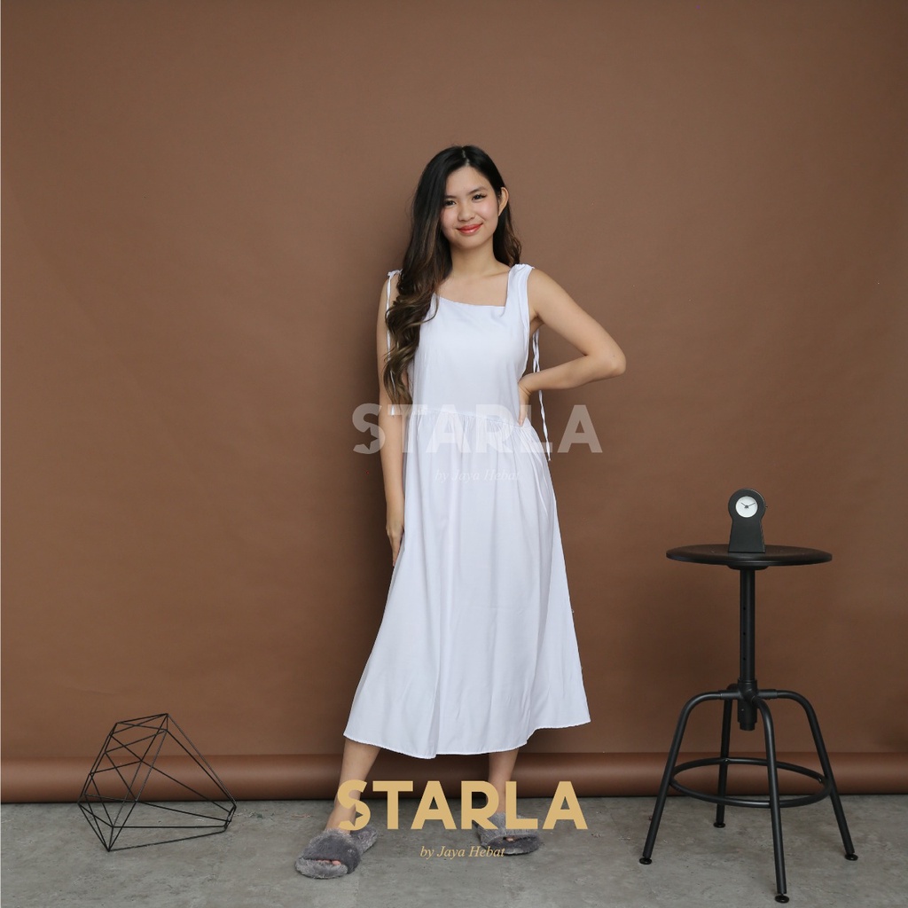 TANKTOP DRESS / DRESS WANITA CASUAL / LONG SILK TANKTOP DRESS / BAJU TIDUR WANITA LONG DRESS PLAIN RUFFLE DRESS WANITA CASUAL SLEEVELESS EVA STARLA