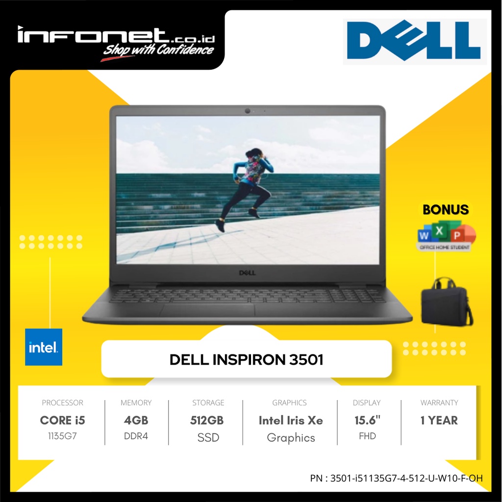 DELL INSPIRON 3501 i5 1135G7 4GB 512GB SSD INTEL IRIS XE GRAPHICS 15.6" FHD W10 OHS