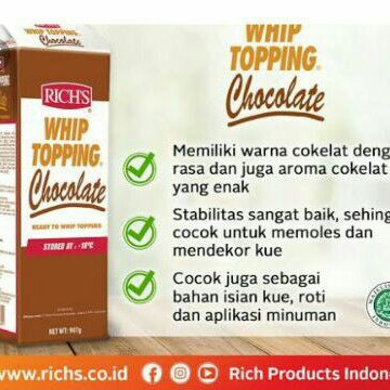 

Whip cream Rich (gold label) Rasa coklat 907gr
