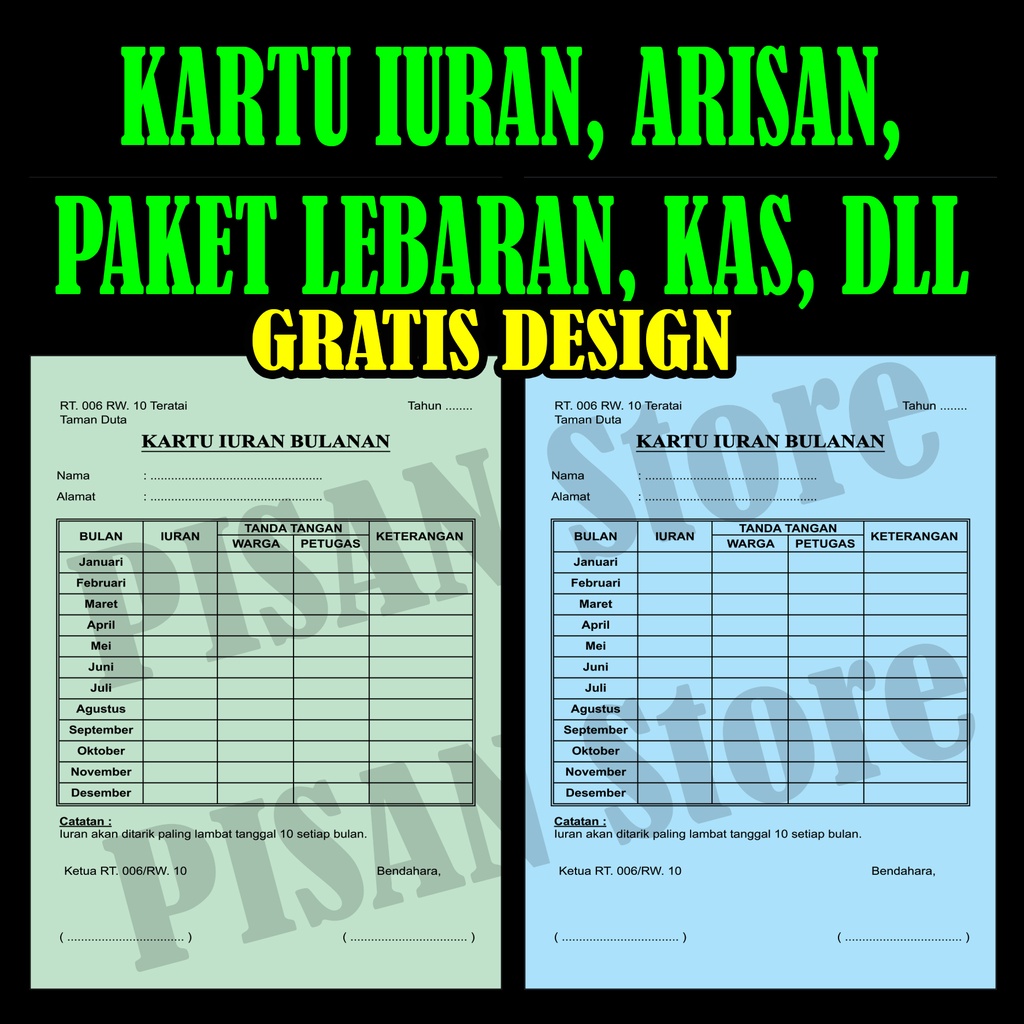 Kartu Paket Lebaran, Arisan, Iuran, Angsuran, Dll (CETAK CUSTOM)