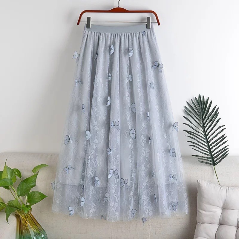 Rok Tutu Kupu Kupu 3D Timbul Panjang / Tutu Maxi Skirt Import ButterFly Embroidery - Katlyn Shop-5