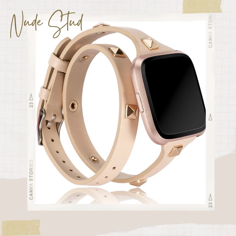 Strap fashion Double loop studs VLTN aksesoris apple watch Wanita series 7 5 6 SE 45mm 41mm 40mm 38mm leather stud leather kulit slim