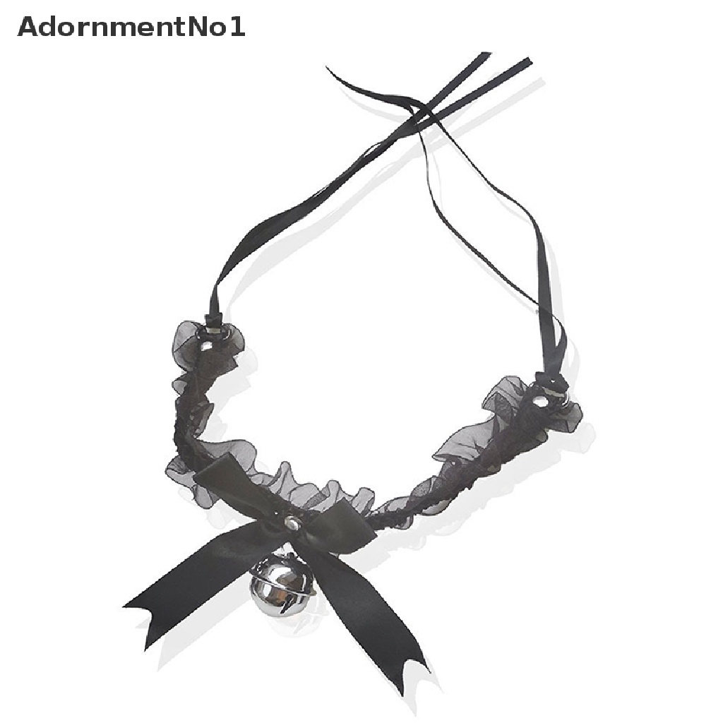 (AdornmentNo1) Kalung Choker Lace Sexy Aksen Pita + Lonceng Untuk Perhiasan Wanita