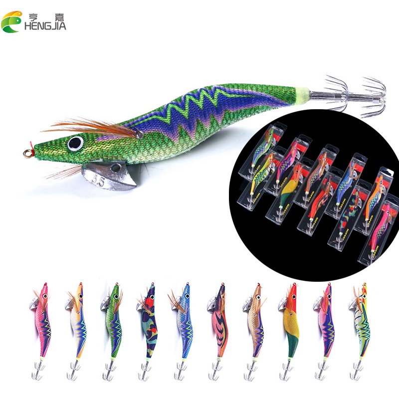 HENGJIA 1PCS 3.5# Hard Bait Squid Jig Sea Fishing Lure 14CM 20G Octopus Shrimp Cuttlefish Squid Hook Udang Boxed