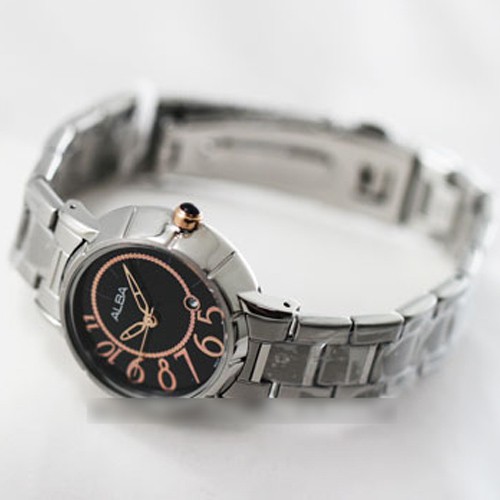 Alba Ladies AH7215X1 Rose Gold Accent Black Dial | Jam Wanita AH7215