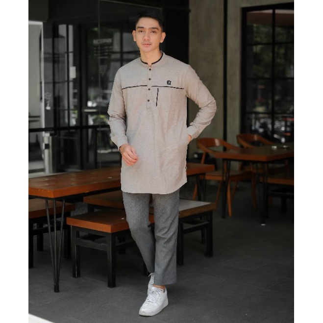 ALANZA kurta ghaisan lengan panjang baju muslim pria koko pakistan lengan panjang warna mocca kode KALP 7646