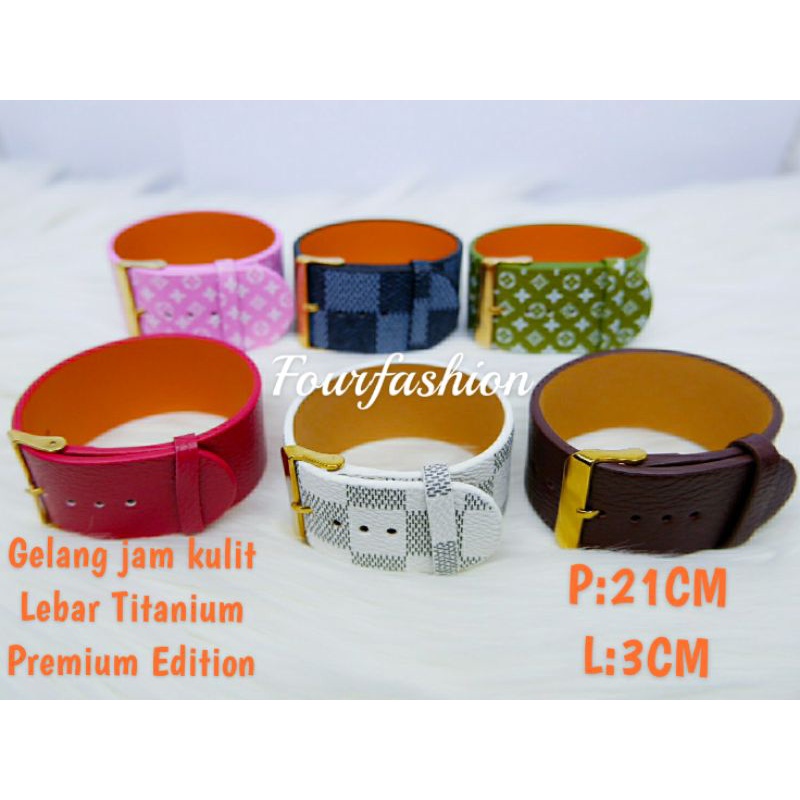 Gelang Jam/Sabuk Kulit Lebar 3CM Titanium Premium Limited