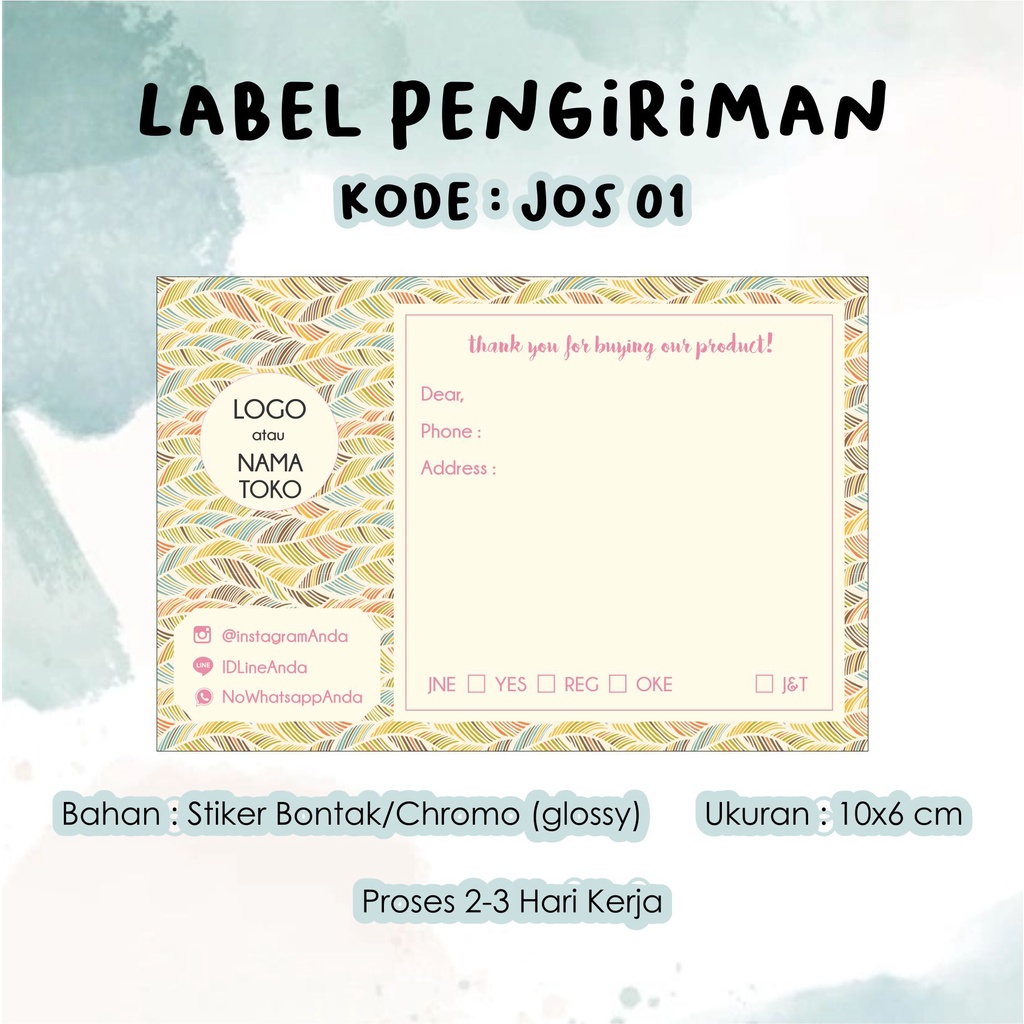 

[MIN. 60 PCS] STIKER LABEL ALAMAT/LABEL KIRIM/LABEL PENGIRIMAN STIKER BONTAK CHROMO