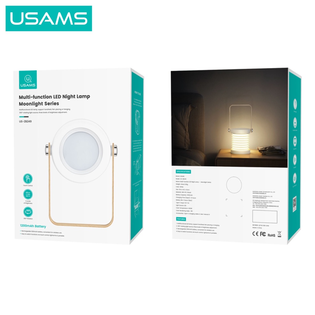 USAMS ZB249 Multi function Rechargeable LED Night Lamp Latern 1200mAh