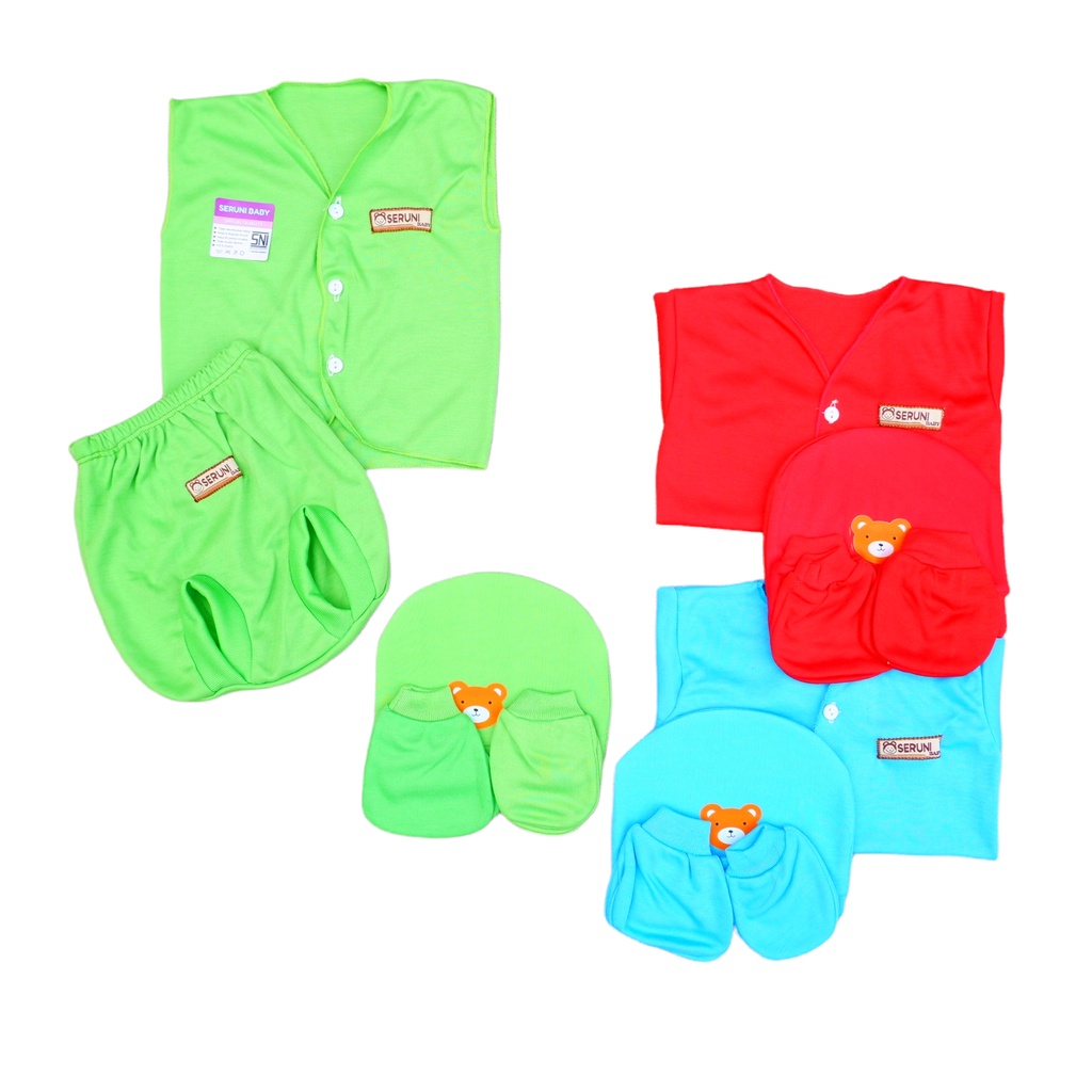 SERUNI BABY SNI - 4IN1 Piyama Bayi SNI 0-3 Bulan ( Set Piyama + TOPI+SARUNG TANGAN+SARUNG KAKI ) Baju Tidur Bayi Seruni Wartu