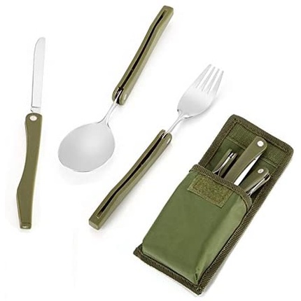 YGRETTE - Yougle Sendok Garpu Pisau Lipat Foldable Spoon Fork Knife Set Portable Army Military Camping Tools Pocket Knife EDC Multifungsi