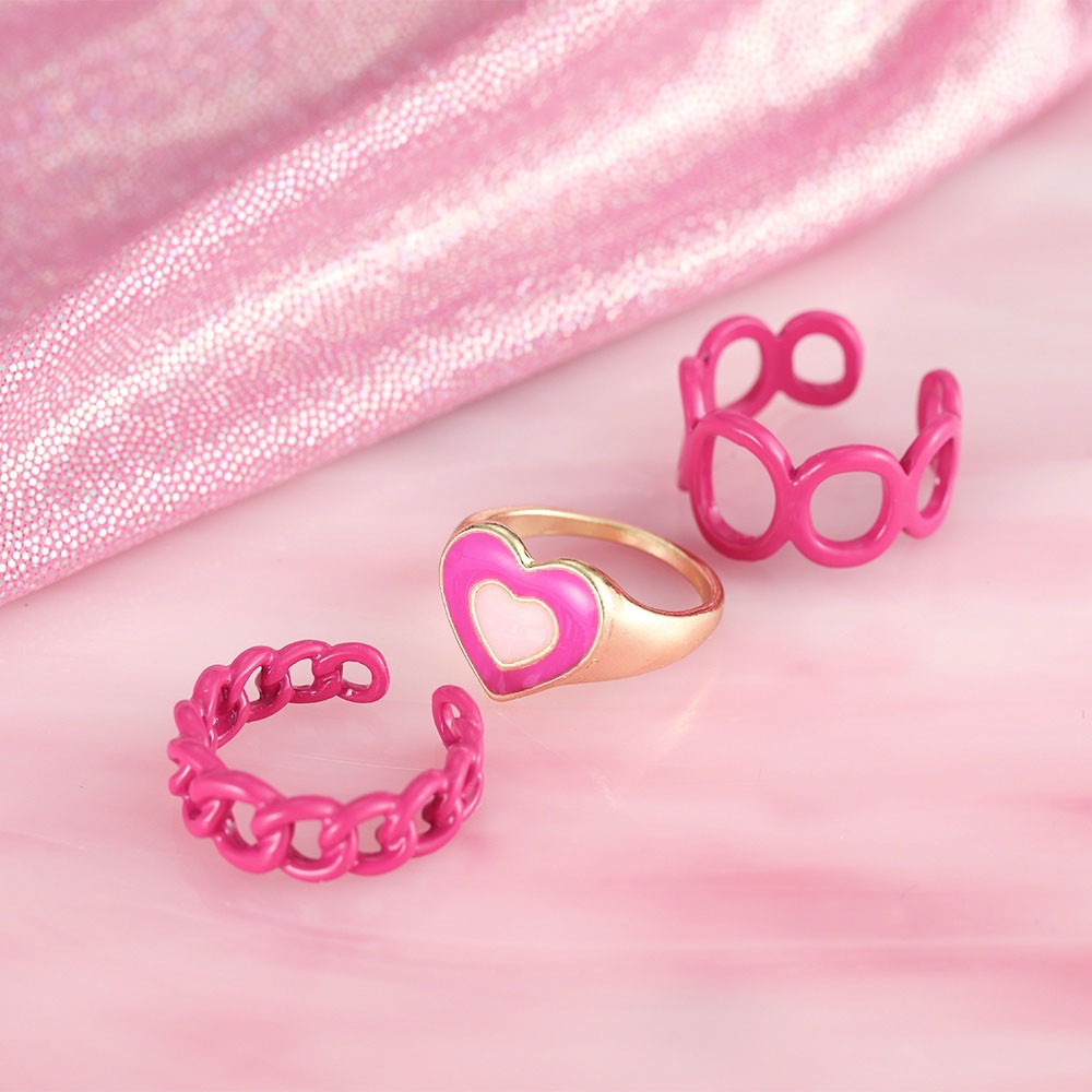 【COD Tangding】3pcs / SET Cincin Jari Telunjuk Bentuk Hati Bahan Logam Untuk Wanita