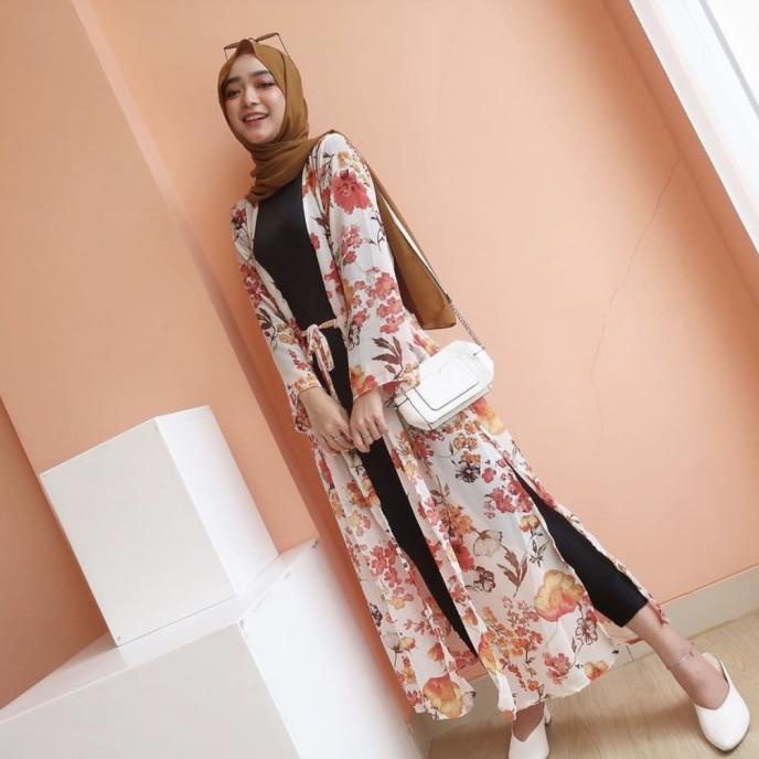 LITTLEGREYSHOP ARSA LONG OUTER CARDIGAN PANJANG WANITA MUSLIM BUNGA