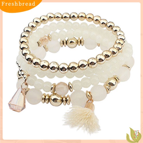 [TERLARIS]4Pcs/Set Women Ethnic Multilayer Resin Beads Tassels Cuff Bracelets Fashion Jewelry