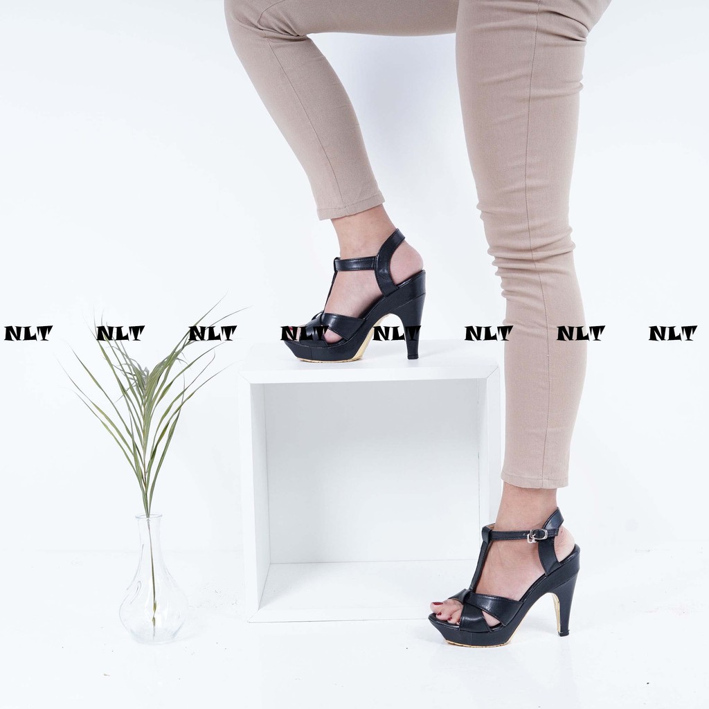 NunuLisaTan - T STRAP High Heels Wanita Platform Hitam