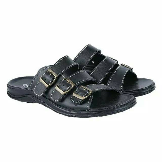 Sandal Kulit  Pria Hitam Terbaru Sendal Lebaran keren DZ